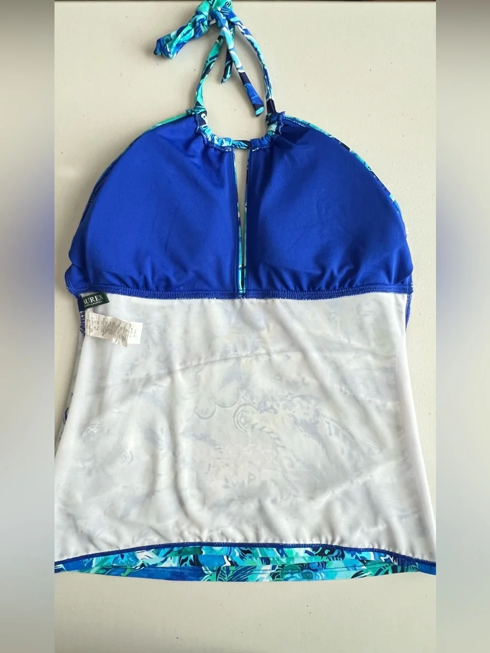Lauren Ralph Lauren Blue Paisley High Neck Tankini Top Size 12 - Picture 7 of 10